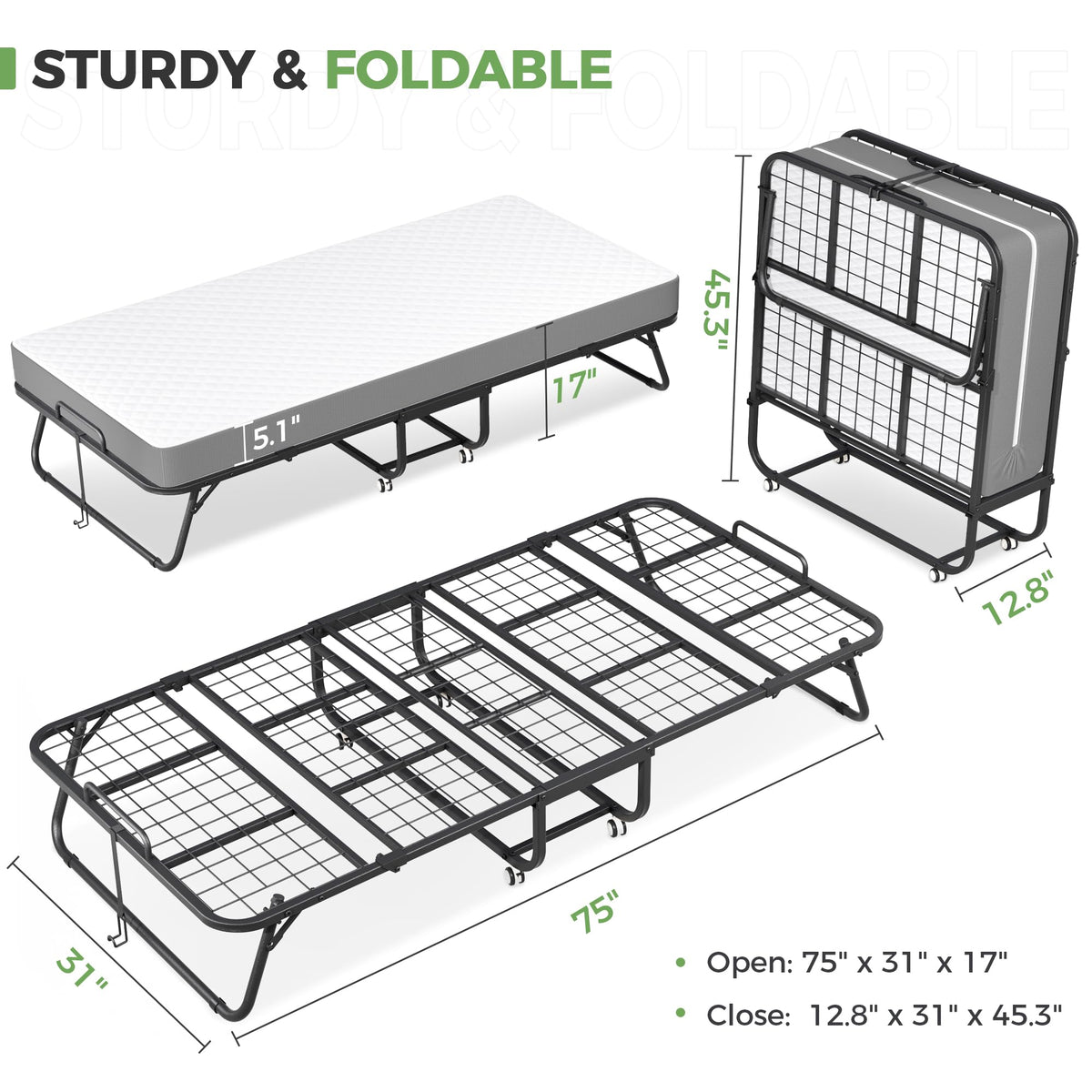 75" × 31" Folding Bed with Mattress T39899