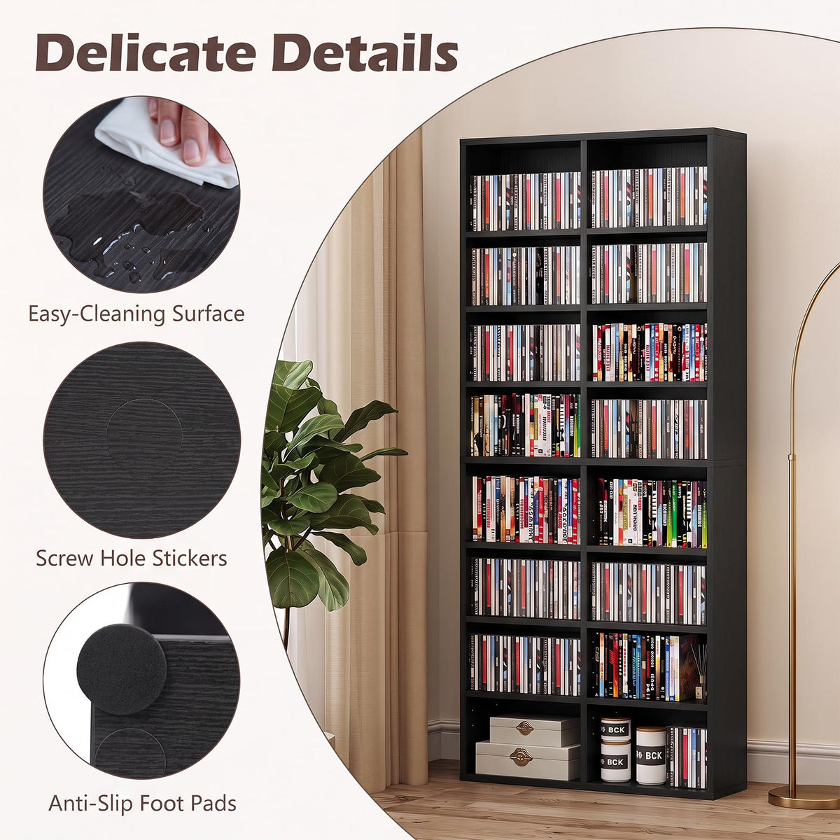 Black 16 Shelf CD DVD Rack N576