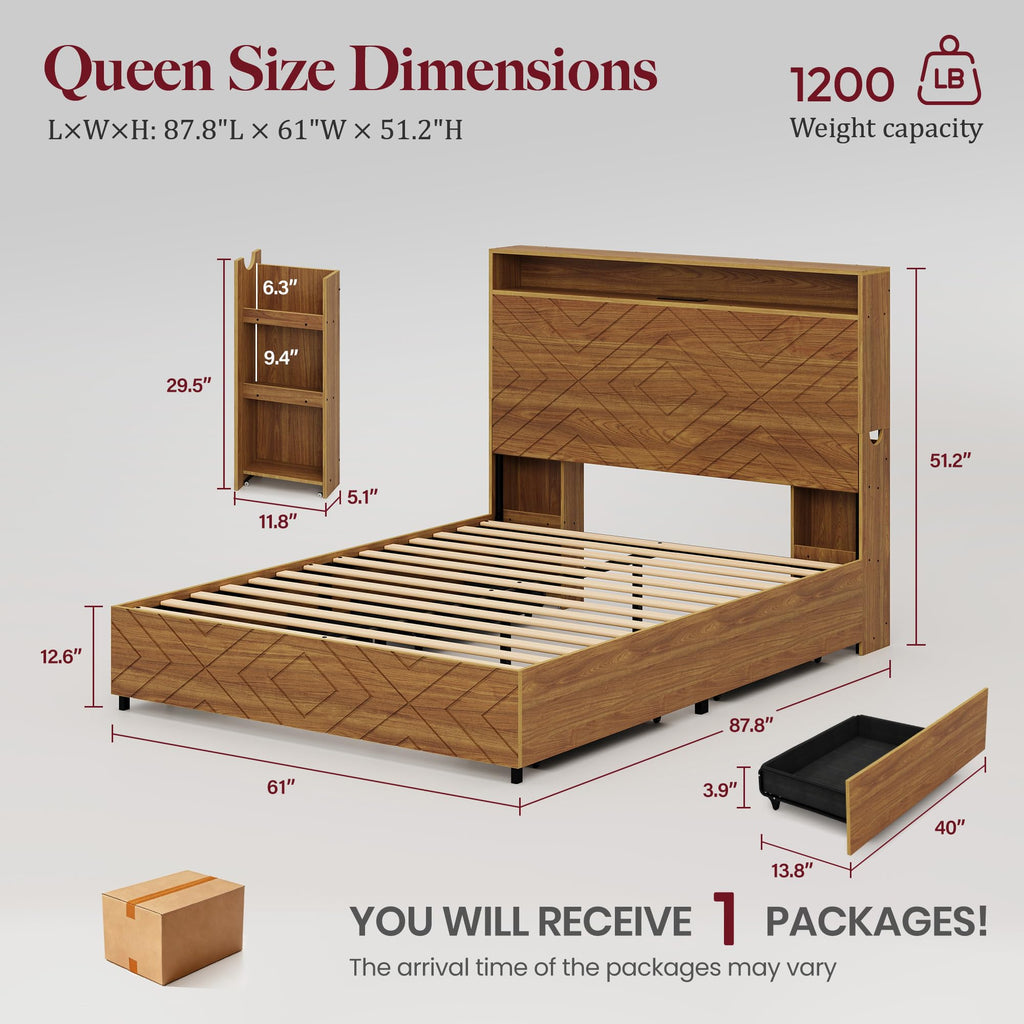 Queen Bed Frame with 4 Drawers D41480