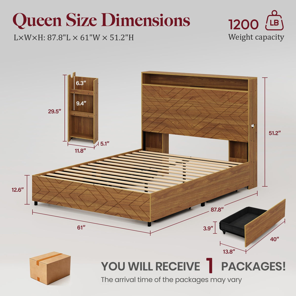 Queen Bed Frame with 4 Drawers D41480