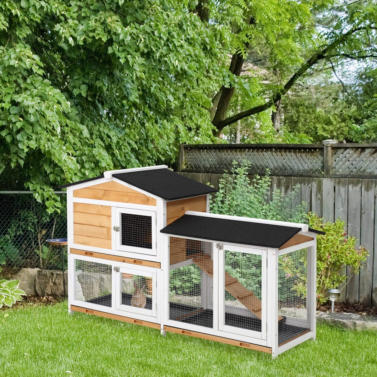 2-Story Wooden Rabbit Hutch with Ramp N860437