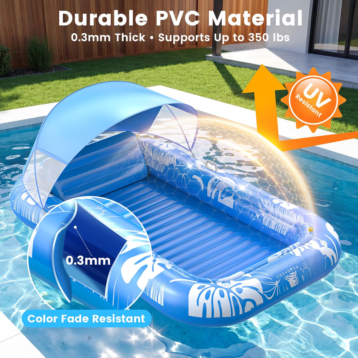Inflatable Tanning Pool Lounger Float with Sprinkler, Pillow & Cup Holder O6436