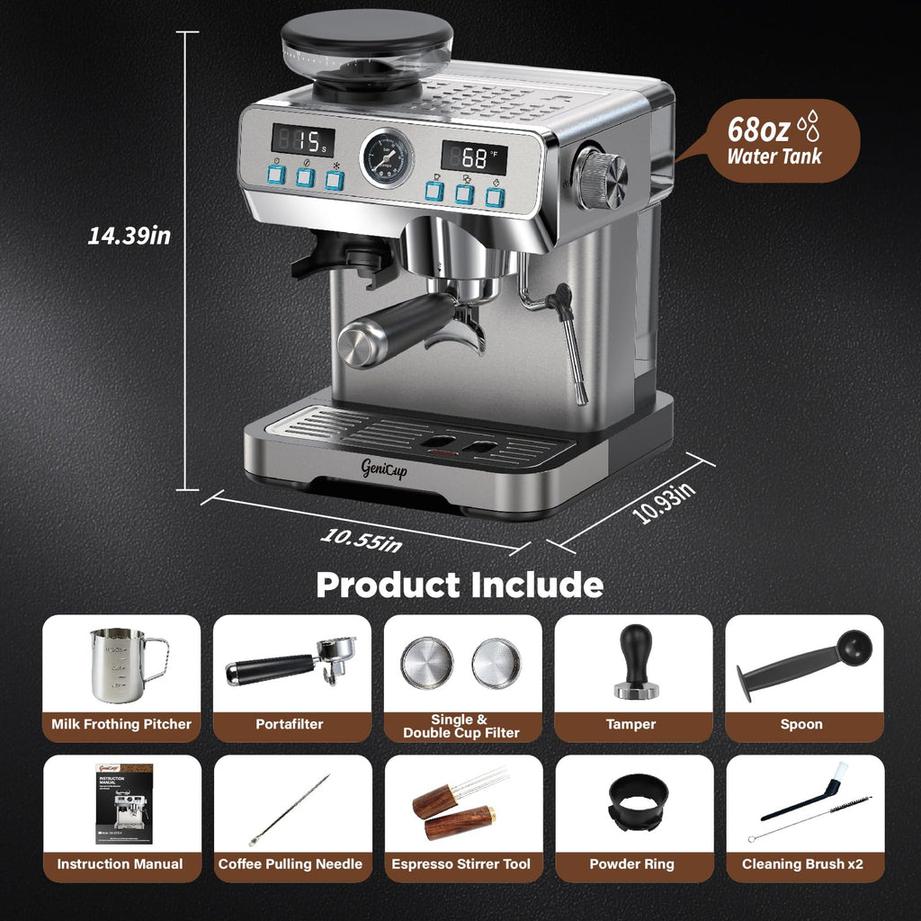 Espresso Machine with Grinder 20 Bar 68oz Water Tank P198836