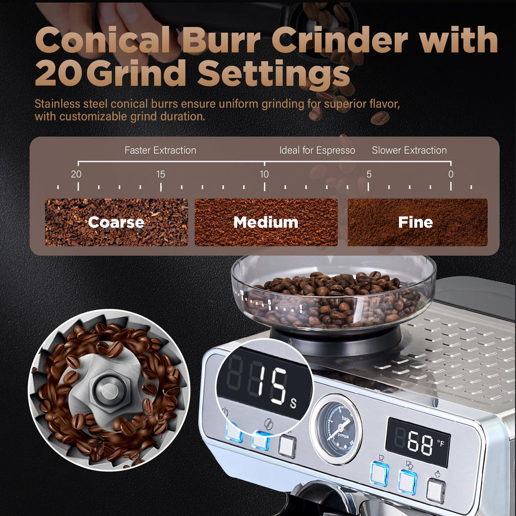 Espresso Machine with Grinder 20 Bar 68oz Water Tank P198836