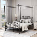 Black Four-Poster Metal Canopy Bed Frame O964772