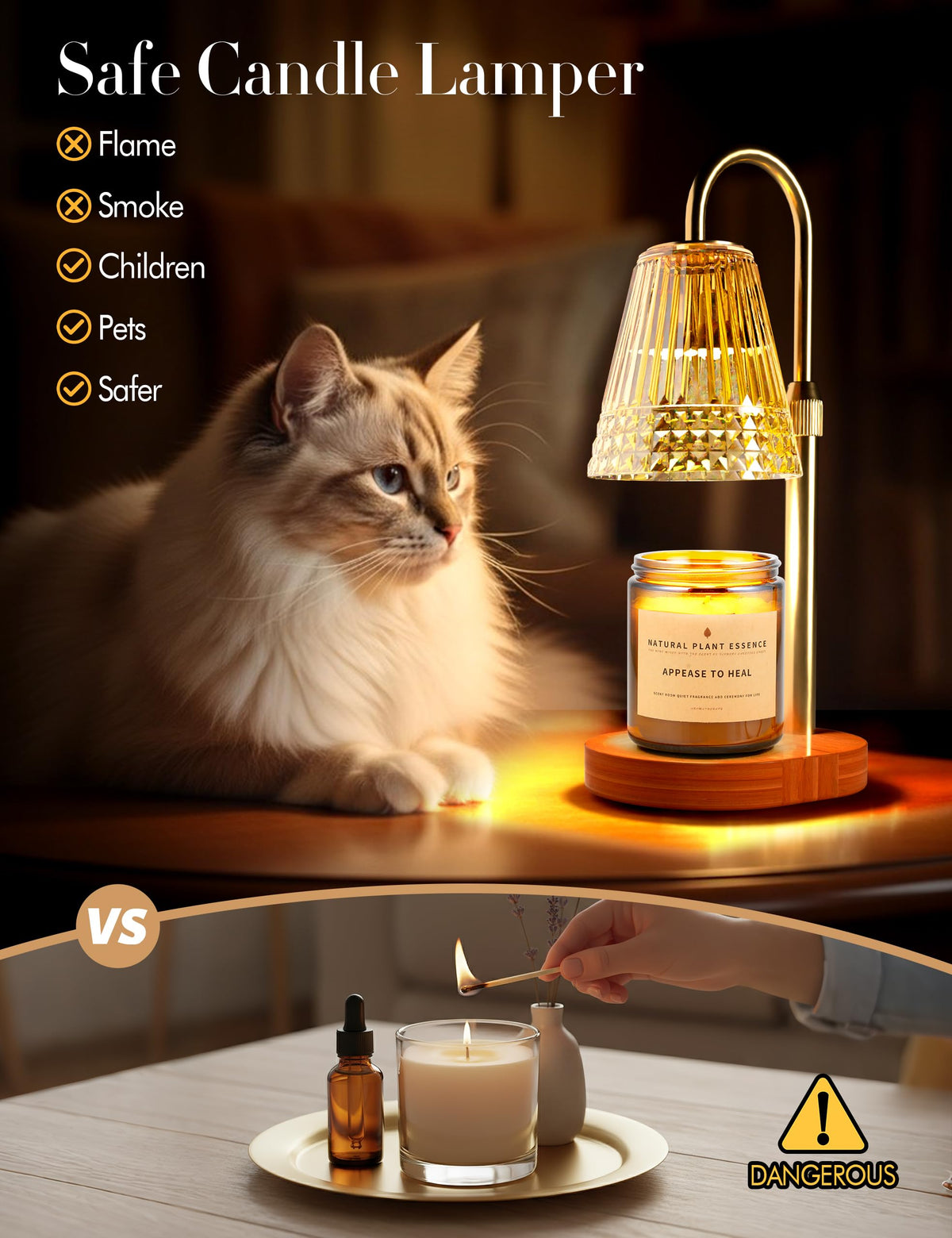 Candle Warmer Lamp with Timer Dimmer, Height Adjustable Wax Melt Warmer with 2 Bulbs, Gold R834