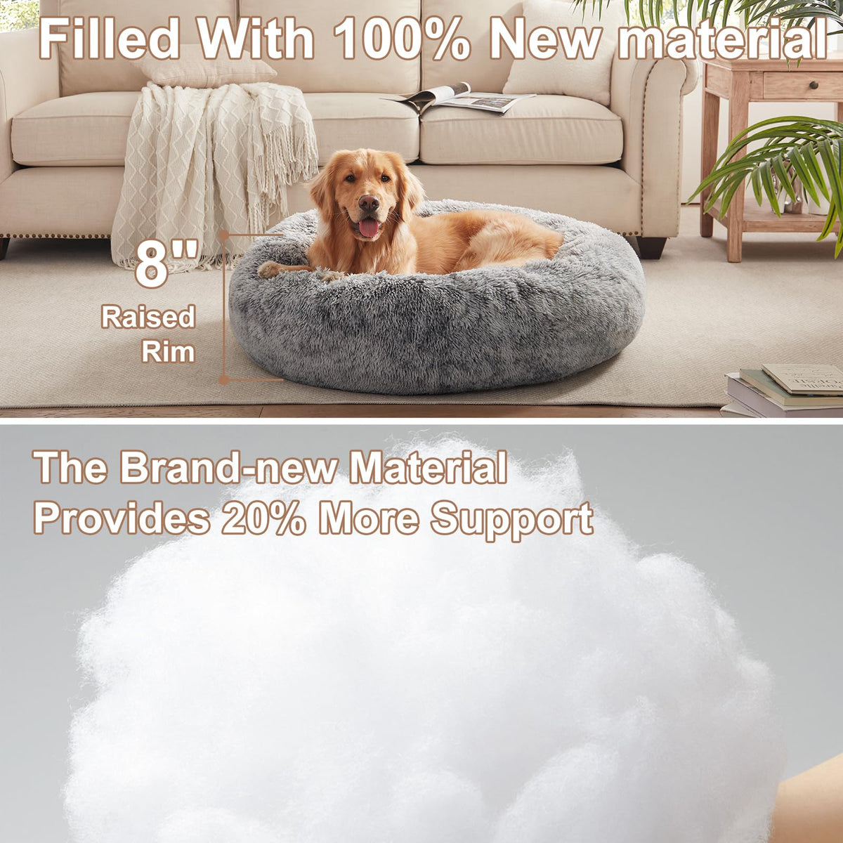 36 inches Faux Fur Fluffy Donut Dog Bed Dark Grey E4233