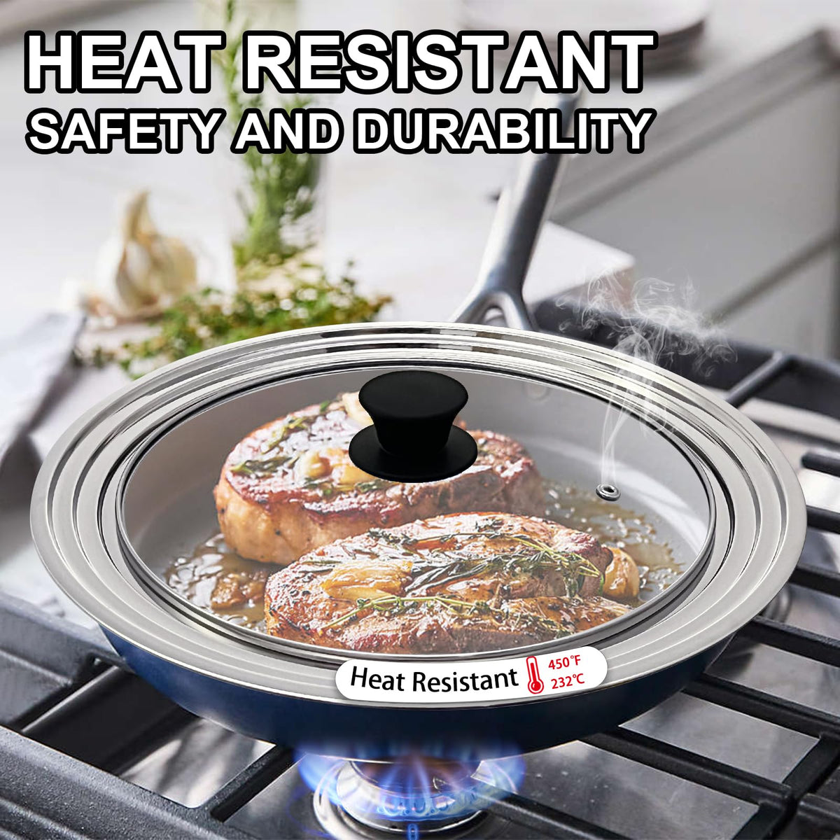 13 Inch Stainless Steel and Tempered Glass Pan Lid Q207