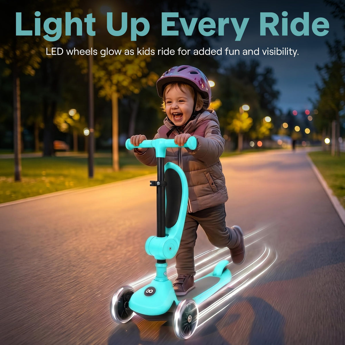 3-Wheel Kids Scooter with Seat, LED Wheels, Adjustable Handlebar E9293