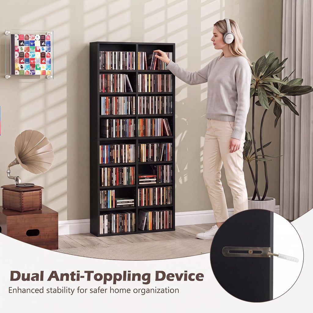 Black 16 Shelf CD DVD Rack N576