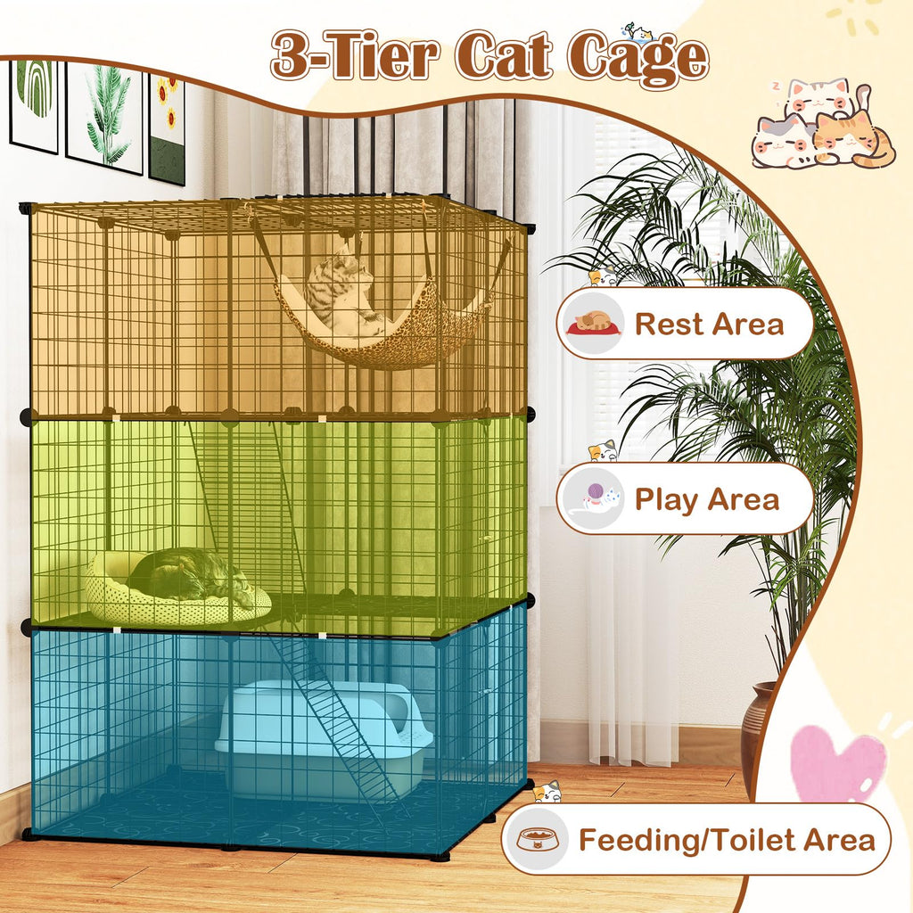 Black 4-Tier Metal Cat Cage with Hammock S17850