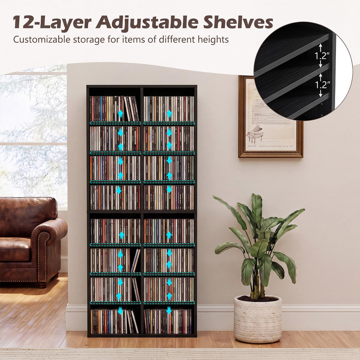 Black 16 Shelf CD DVD Rack N576