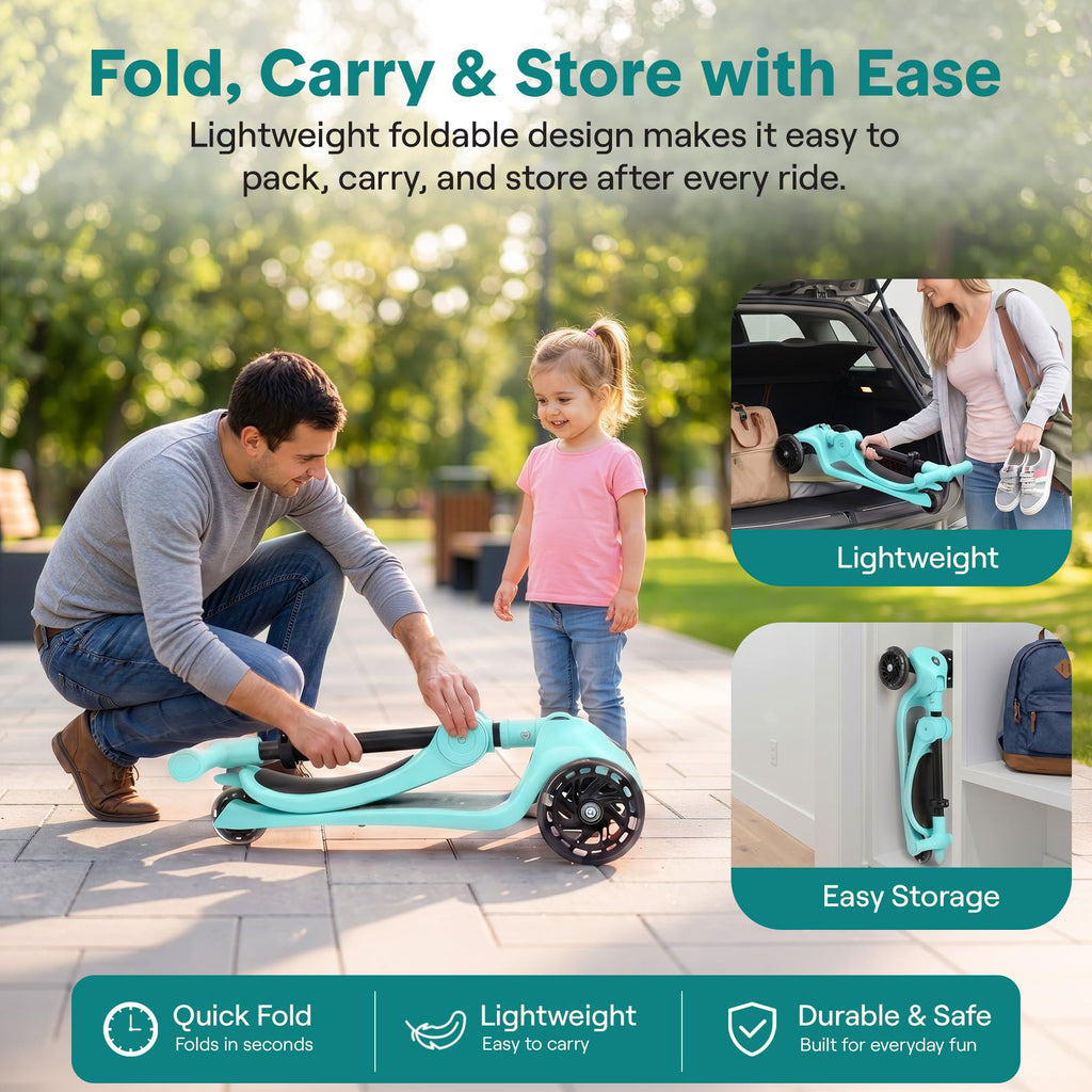 3-Wheel Kids Scooter with Seat, LED Wheels, Adjustable Handlebar E9293