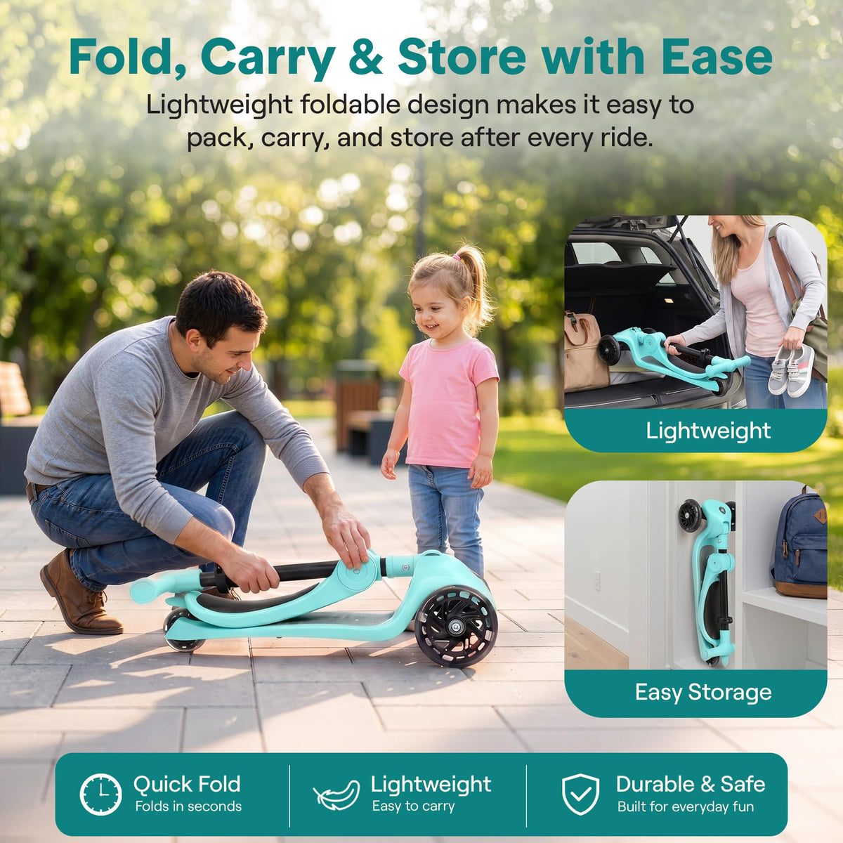 3-Wheel Kids Scooter with Seat, LED Wheels, Adjustable Handlebar E9293