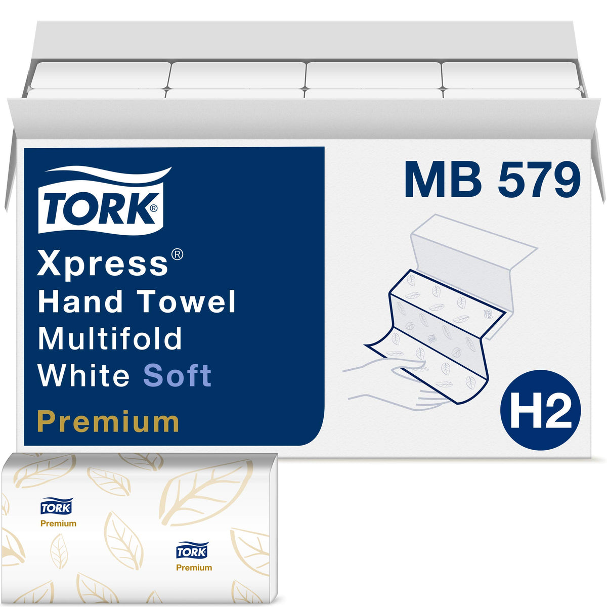 White Multifold Hand Towel with Blue Leaf Print B581488