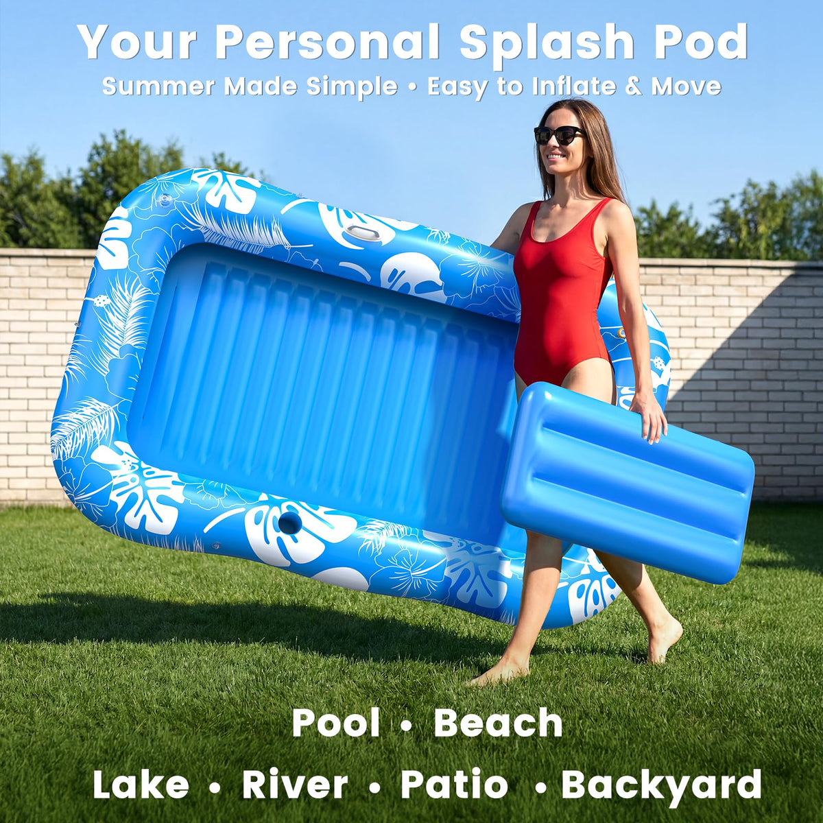 Inflatable Tanning Pool Lounger Float with Sprinkler, Pillow & Cup Holder O6436