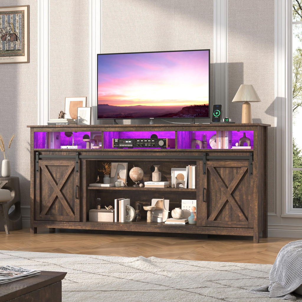Farmhouse TV Stand with Power Outlet and Sliding Barn Doors Z9295