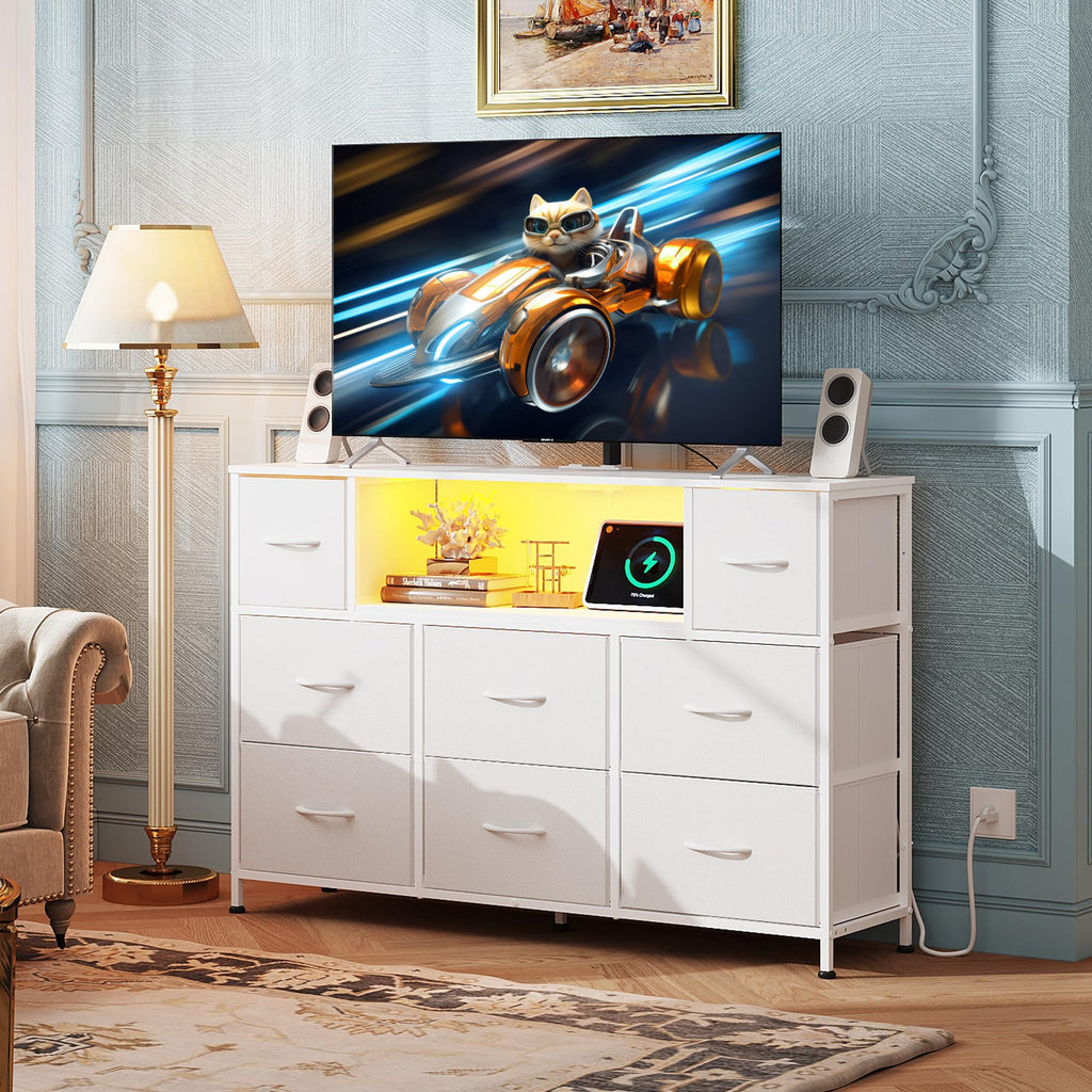 White 2-Piece TV Stand Dresser with 8+9 Fabric Drawers R394709
