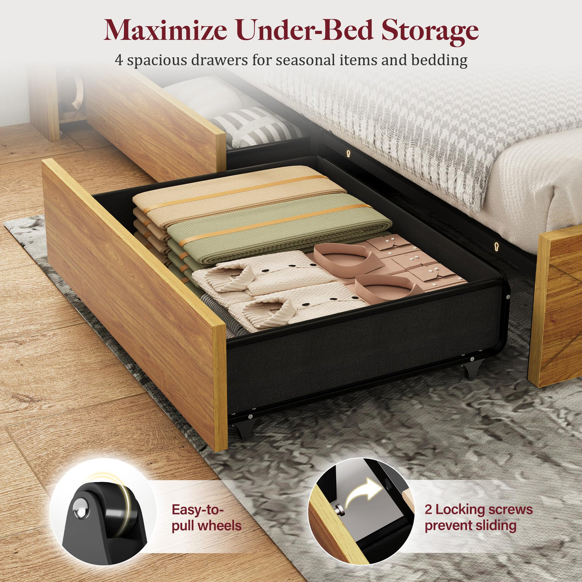 Queen Bed Frame with 4 Drawers D41480