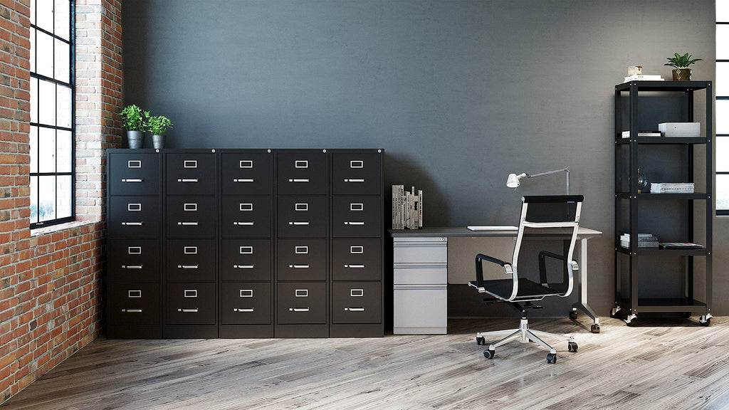 4 Drawer Letter Width Vertical File Cabinet Black O1476