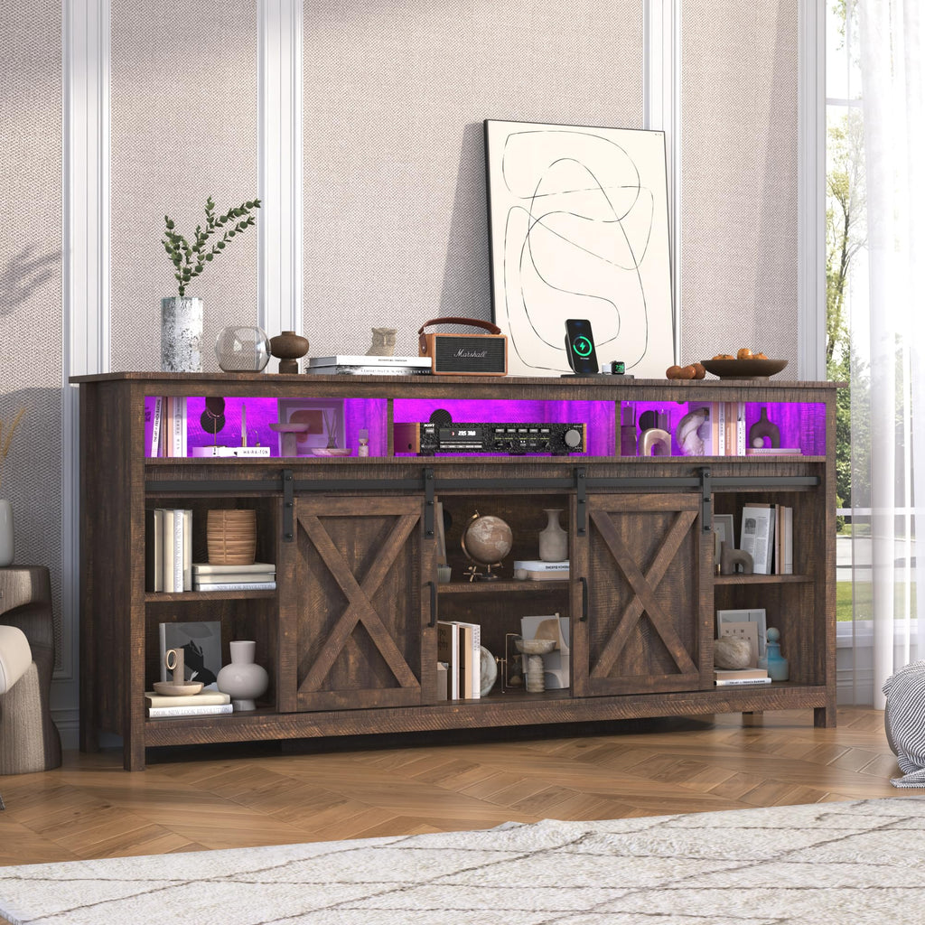Farmhouse TV Stand with Power Outlet and Sliding Barn Doors Z9295