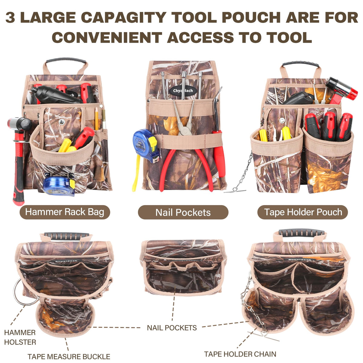 7-Piece Tool Belt Rig with 16 Pockets and Dual Hammer Loops J8219