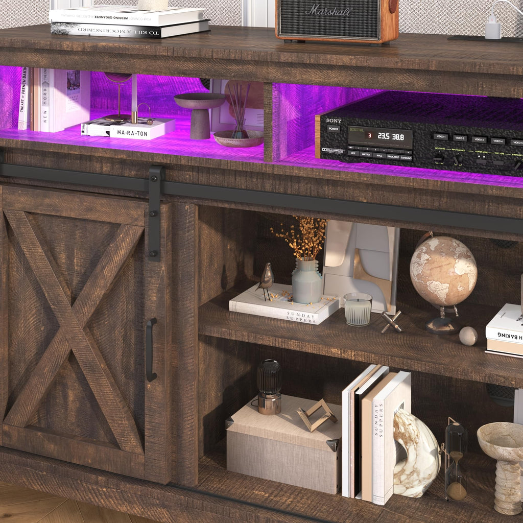 Farmhouse TV Stand with Power Outlet and Sliding Barn Doors Z9295
