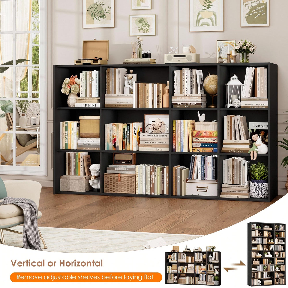 75'' H Black 27 Cube Bookshelf O4790