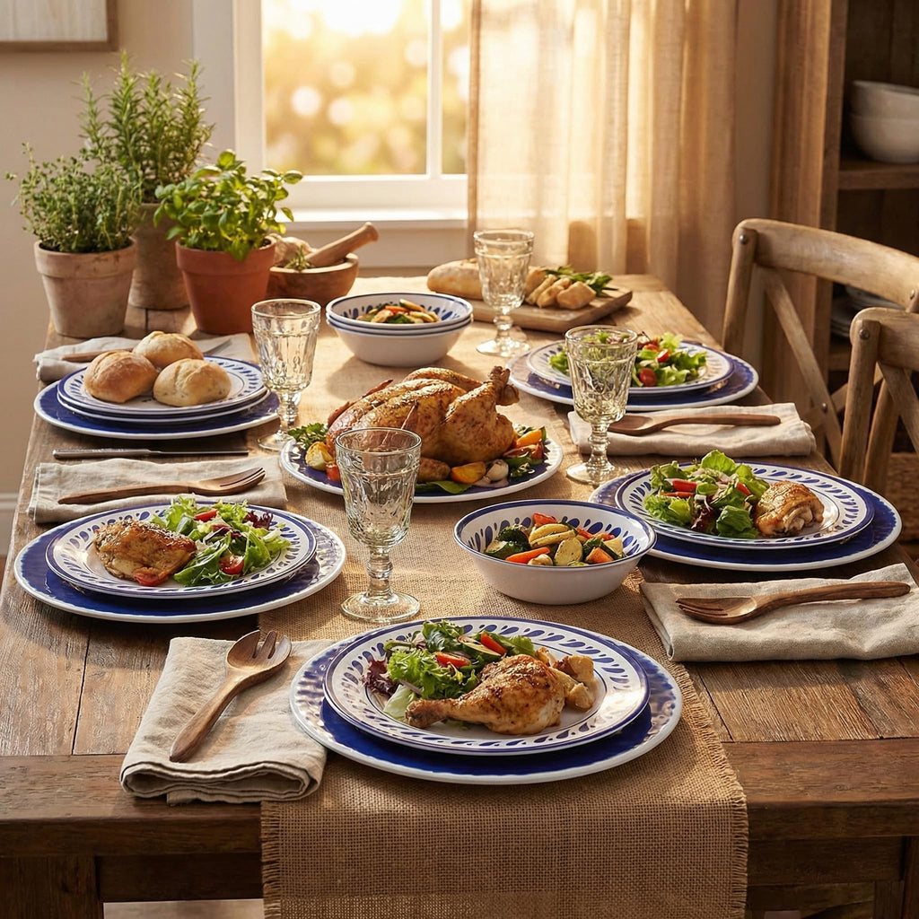 Blue 12-Piece Melamine Dinnerware Set F65374