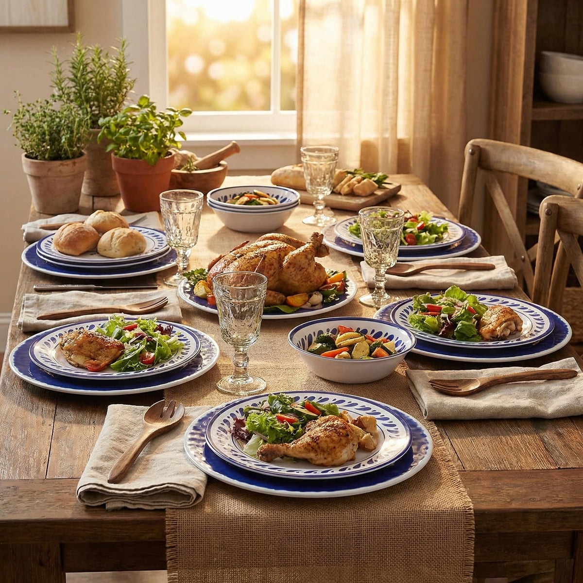 Blue 12-Piece Melamine Dinnerware Set F65374